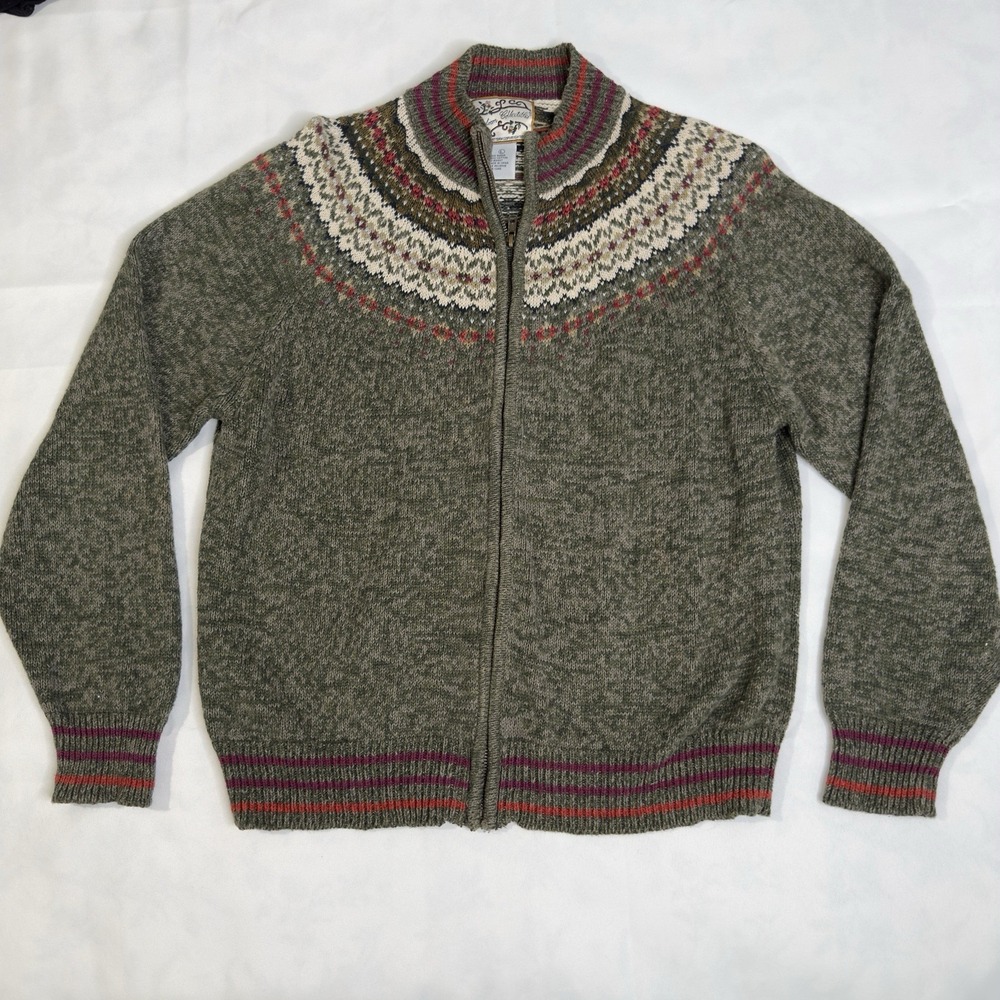 Vtg Heirloom Collectibles Women L Cardigan Sweater Fair Isle Nordic Full Zip